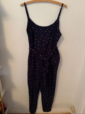 Maternity Sleeveless Navy Floral Jumpsuit with Belt